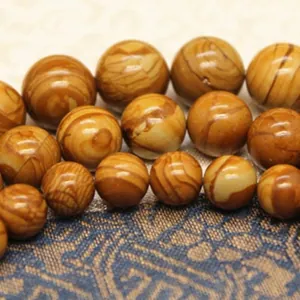 Natural yellow wood grain stone round beads for DIY jewelry making accessories