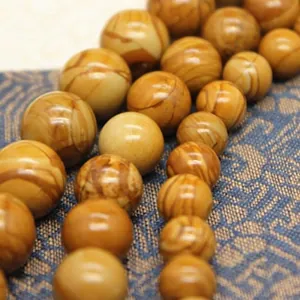 Natural yellow wood grain jasper round beads for DIY jewelry making