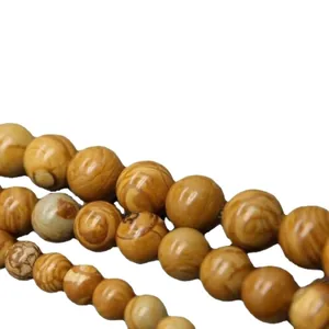 Natural yellow wood grain jasper round beads strands for DIY jewelry making project
