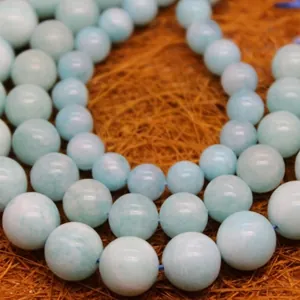 Natural light blue Amazonite round beads strand for DIY jewelry making and craft projects