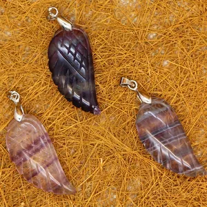Pendentifs ailes en fluorite naturelle sculptée en cristal violet et clair pour femme