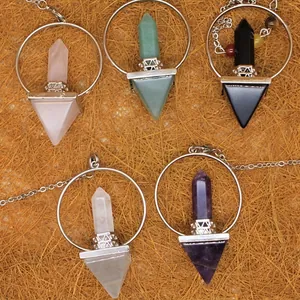 Natural Stone Hexagonal Pillar Pyramid Pendulum Pendant Necklace Crystal Healing Chakra Beads Chain Jewelry For Women Men