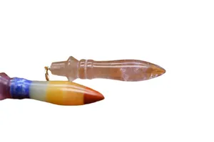 Minimalist bullet-shaped crystal pendants in fluorite and multi-color stones