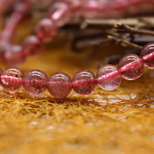 Natural strawberry quartz round beads for DIY jewelry making and crafting
