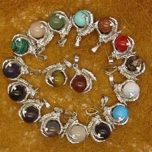 Vintage Alloy Dragon Claw Pendant For Men Women Natural Stone Rhinestone Inlaid Crystal Charm For Car Decoration Necklace Jewelry