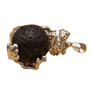 Silver dragon claw pendant holding a textured black lava stone ball for jewelry.