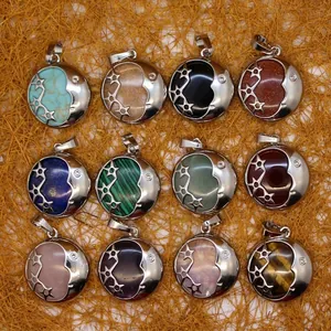 Vintage Celestial Moon Star Pendant Necklace Natural Crystal Stone Healing Amethyst Rose Quartz Turquoise Ethnic Jewelry For Women