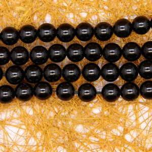 AAA quality high-gloss black tourmaline round loose beads for DIY jewelry making.