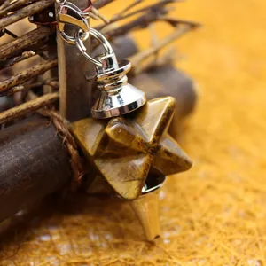 Natürlicher Tigerauge Merkaba Kristall Stern Pendel Anhänger für die Meditation