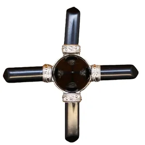 Symmetrical black crystal energy generator grid with four points for healing meditation