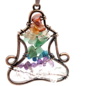 Wire-wrapped chakra crystal yoga meditating figure pendant necklace for women