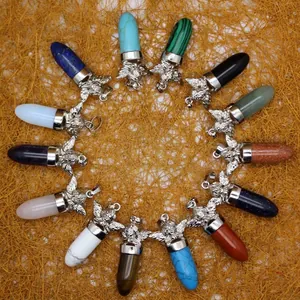Vintage Engelsflügel Kugelform Naturstein Anhänger Für Damen Heilkristall Quarz Hexagonaler Punkt Edelstein Anhänger Schmuck Geschenk