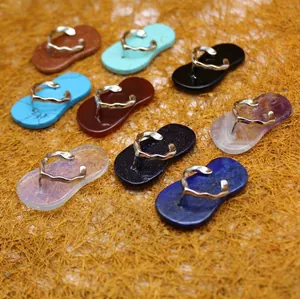 Exquisite gemstone flip-flop sandal pendants crafted from mixed natural crystal stones