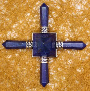 Générateur d'Énergie de Pyramide de Cristal en Lapis-Lazuli Naturel Oeil de Tigre Ornement de Pyramide de Guérison Reiki Avec Base en Métal Décoration