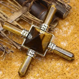 Générateur d'énergie pyramide en œil de tigre naturel pour méditation et décoration