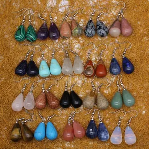 Natural Stone Waterdrop Dangle Earrings For Women Vintage Crystal Turquoise Teardrop Hook Earrings Bohemian Fashion Jewelry