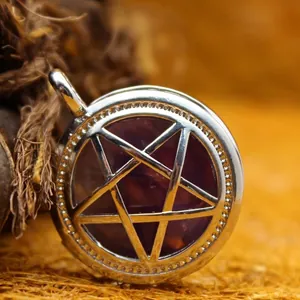 Unique minimalist hollow pentagram star box pendant necklace with purple natural stone inlay