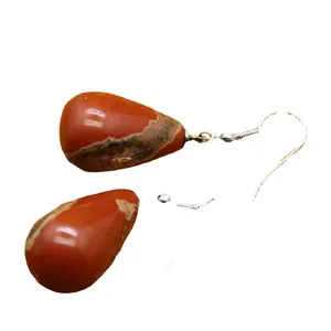 Elegant red jasper teardrop dangle earrings with silver-tone fish hooks for women