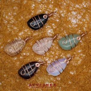 Pendentif Goutte d'eau Fait Main Enveloppé de Fil Métallique Or Rose Cristal de Roche Améthyste Aventurine Pour Bijoux Femmes