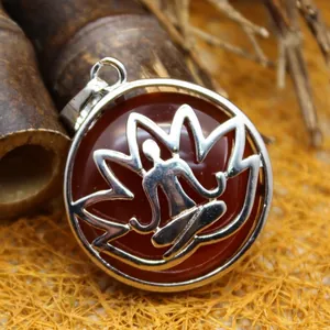 Ethnic style lotus meditation red agate pendant necklace for yoga and zen lovers