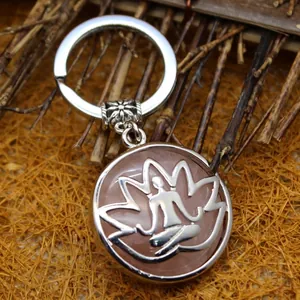 Lotusblume-Anhänger Schlüsselanhänger mit Aventurin-Stein und Yoga-Meditations-Design.