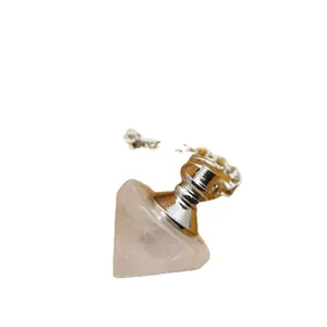 Natural opal crystal pendulum pendant with hexagonal cone shape and silver metal chain