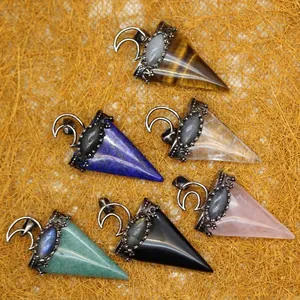 Collier Pendentif en Pierre Naturelle Triangle de Style Ethnique Népalais Vintage Bijoux Bohèmes Incrustés de Labradorite