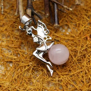 Vintage Silver Fairy Angel Pendant Necklace With Crystal Ball Natural Stone Hollow Wings Charm Jewelry For Women Gift
