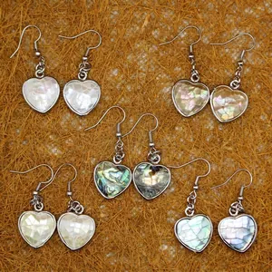 Herzförmige Natürliche Muschel-Ohrhänger Für Damen Mehrfarbige Muschel-Mosaik-Einlage Legierung Dangle Ohrringe Böhmischer Handgemachter Schmuck