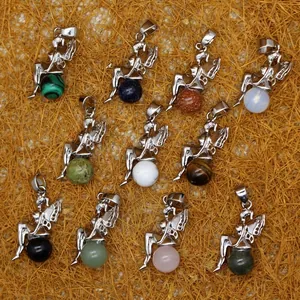 Elegant fairy pendants with assorted natural crystal ball stones for necklaces