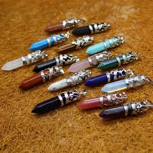 Assorted hexagonal crystal pendants with ethnic silver dragon wrap design