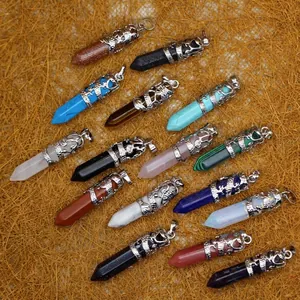Ethnic style dragon-wrapped hexagonal crystal stone pendant jewelry collection for women