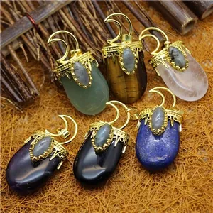 Exotische Retro Legering Maan Natuursteen Hanger Ketting Boheems Labradoriet Ingelegd Amethist Lapis Lazuli Sieraden Voor Vrouwen