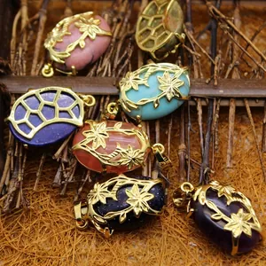 Exquisite ethnic style gold floral filigree crystal stone pendants in vibrant colors