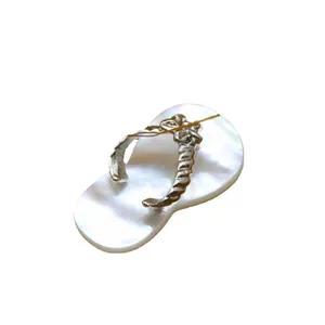 Unique flip-flop shape shell pendant with silver strap and cubic zirconia jewelry