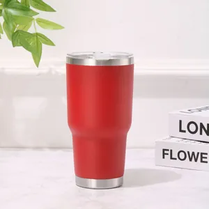 Vaso de viaje térmico de acero inoxidable rojo de 30oz con tapa transparente antigoteo