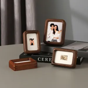 Schwarzes Walnussholz Mini Fotorahmen Schlitz- und Zapfenverbindung Rechteckiger Tischrahmen für 3 4 5 Zoll Instax Fotos DIY Display