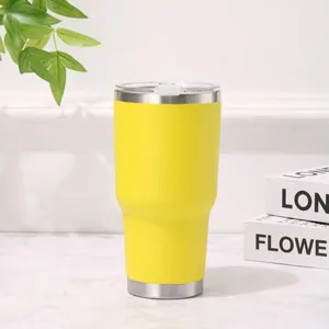 Vaso térmico de acero inoxidable amarillo de 30oz con tapa transparente hermética