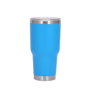 Vaso térmico de acero inoxidable azul de 30 oz con tapa transparente para coche