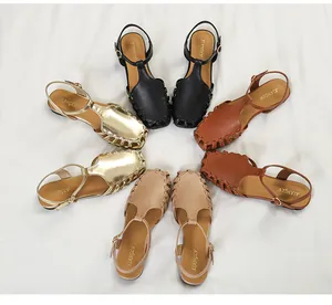 Detailed view of retro hollowed-out sandals in various colors arranged in a circle