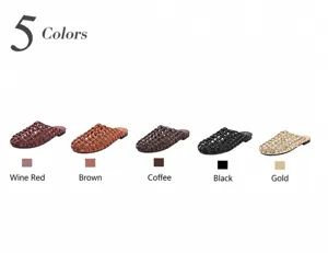 Opciones de color para mules trenzados retro de punta cerrada y estilo plano cómodo.