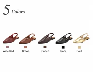 Five elegant color options for vintage pointed-toe slingback flats with hollow design