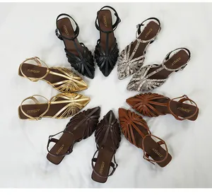 Overview of woven pointed-toe kitten heel sandals available in five stylish colors