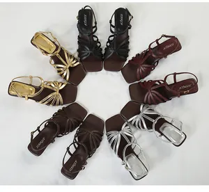 Top view displaying a circular arrangement of vintage cross-strap sandals in various colors