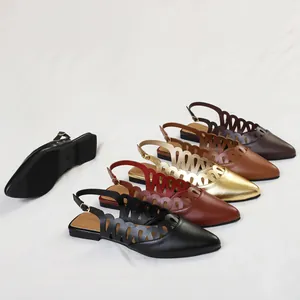 Vintage pointed-toe flat slingback sandals with elegant hollow cutout design for summer.