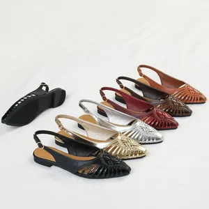 Woven slingback pointed-toe flat sandals available in multiple metallic colors