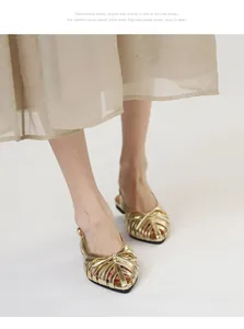 Elegant French style golden woven hollow sandals with chic bow detail for women's summer