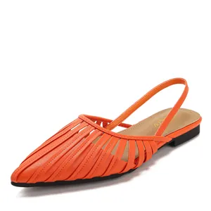 Sandales plates à bout pointu orange élégantes avec bride arrière et design ajouré