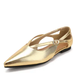 Elegante goldene spitze Ballerinas mit Kreuzriemen-Schnalle für das Büro