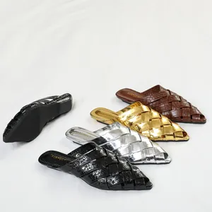 Women's stylish pointed-toe woven hollow mules available in four elegant colors